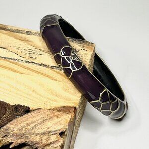 Bangle Bracelet Clamper Style Enameled Art Deco Purple Gold Tone